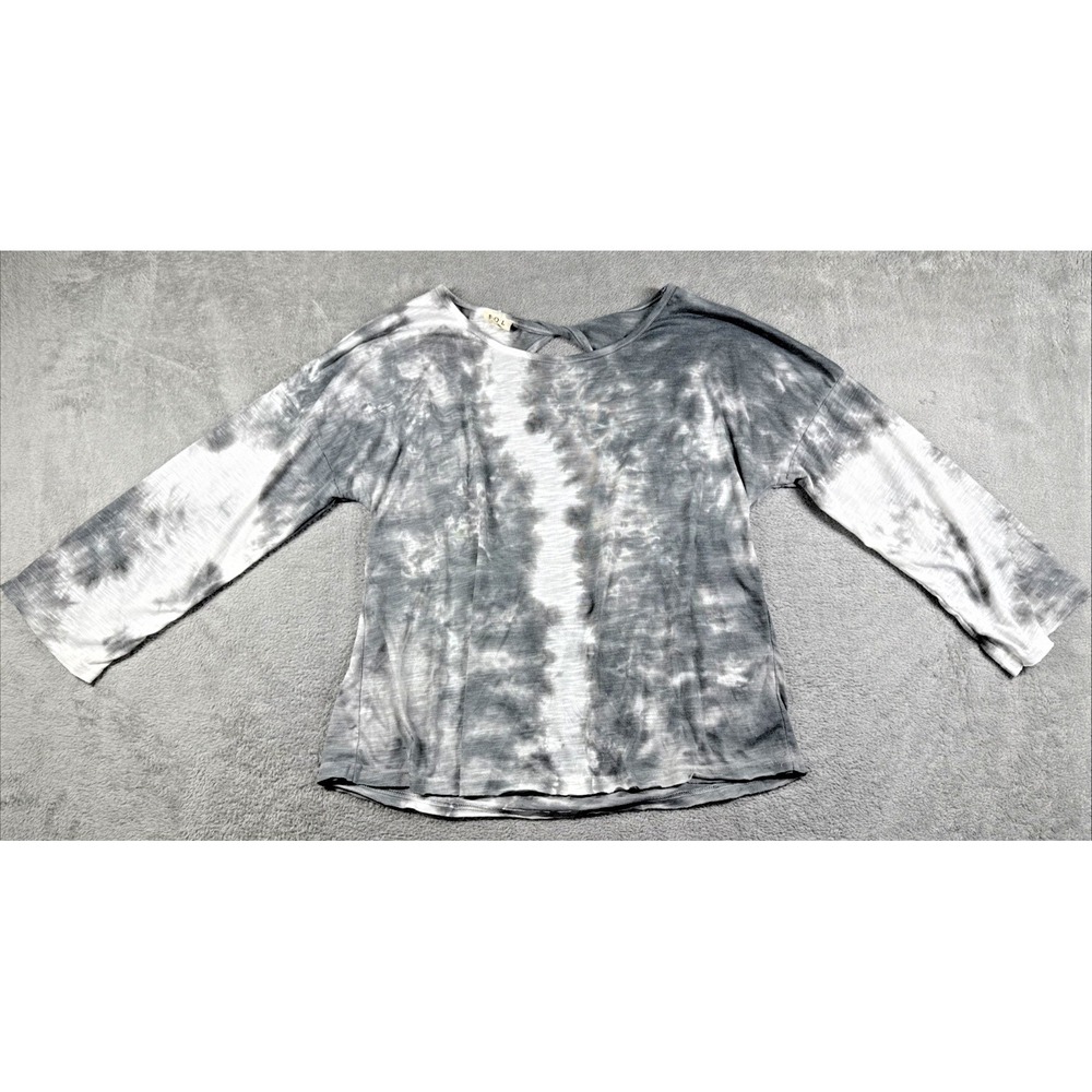 POL Tie-Dye Long Sleeve Tunic Top in Gray and White